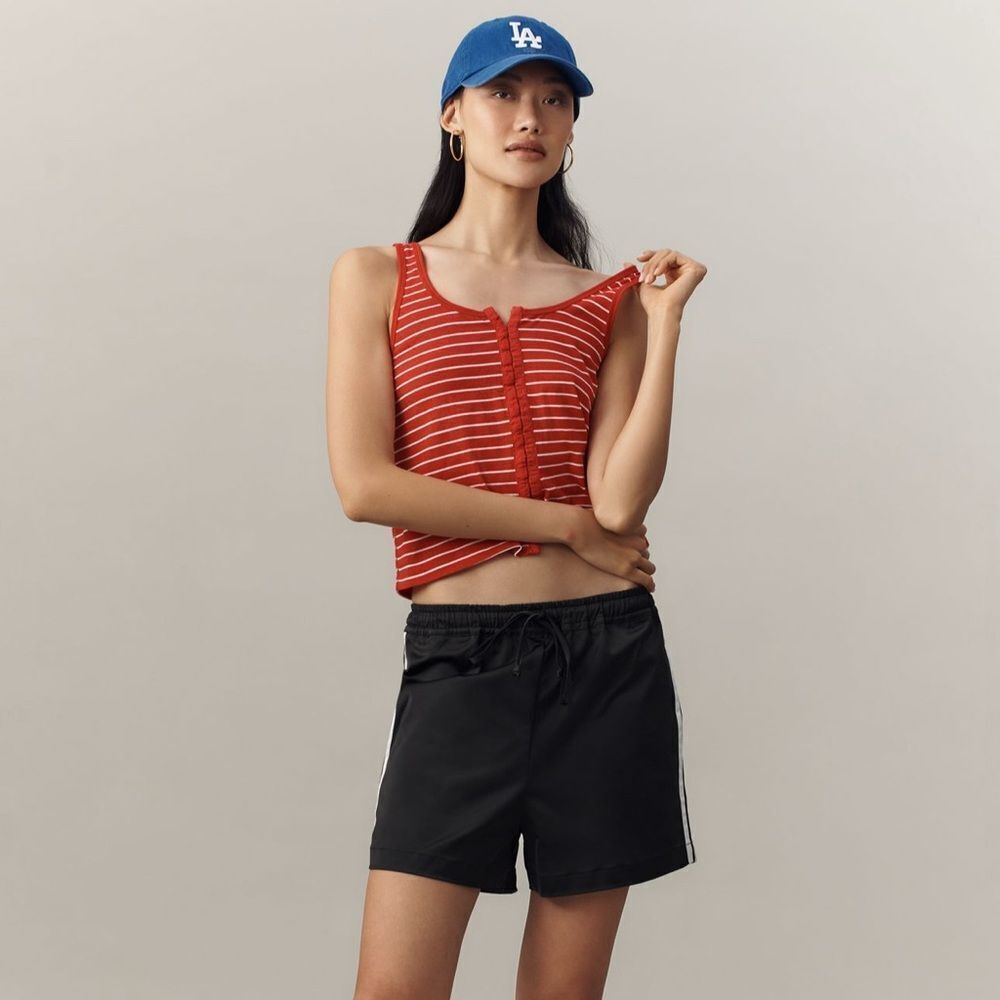 Anthropologie Pilcro Top Scoop-Neck Button-Front Tank Red White Size Small - Picture 2 of 3
